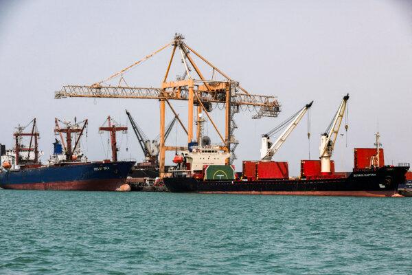 Commercial ships are docked at the Houthi-held Red Sea port of Hodeidah, Yemen, on Feb. 25, 2023. (Khaled Abdullah/Reuters)