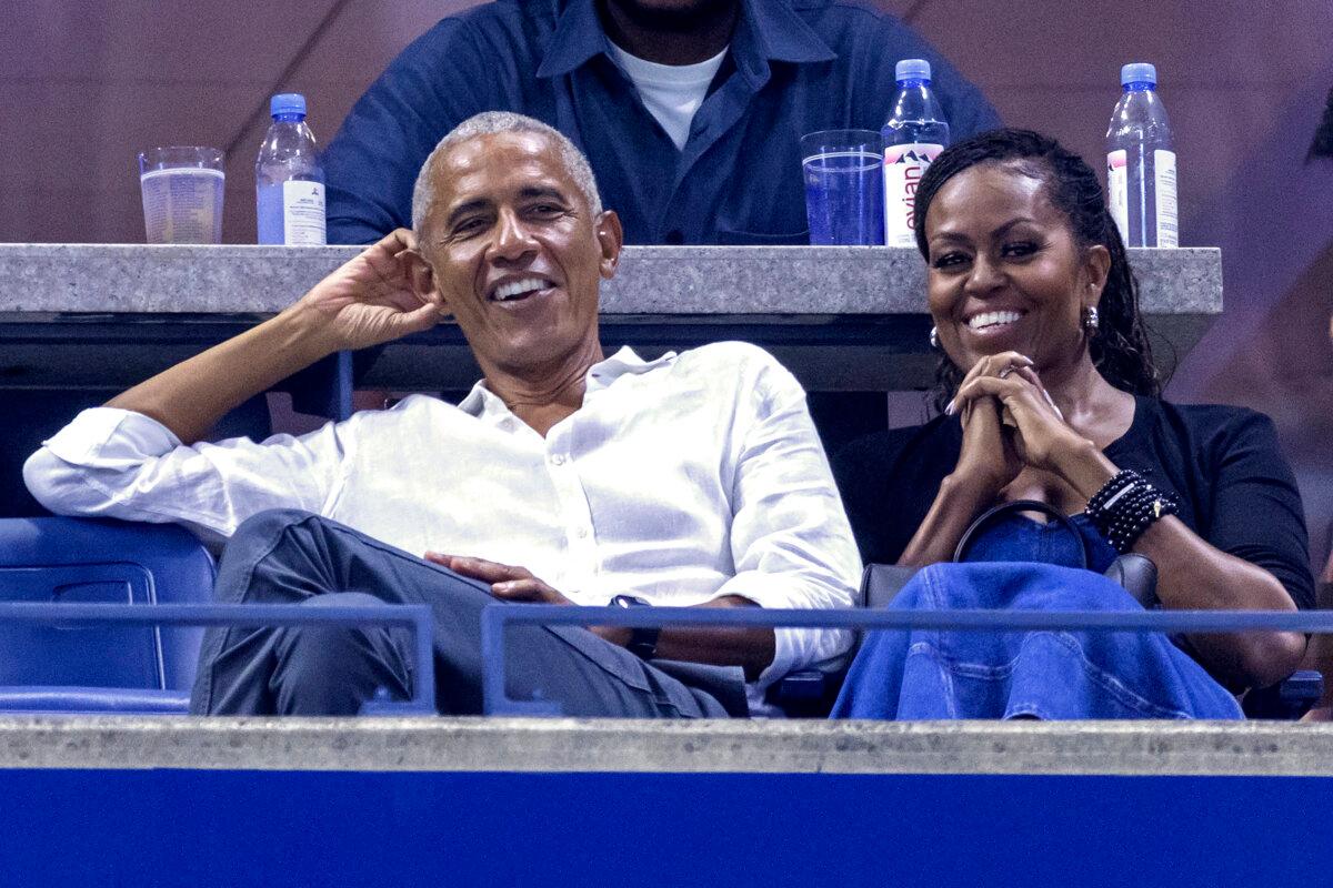FormerPresident Barack Obama (L) and his wife former First Lady Michelle Obama (R) attend the US Open tennis tournament women's singles first round match at the USTA Billie Jean King National Tennis Center in New York City, on Aug. 28, 2023. (Corey Sipkin/AFP via Getty Images)