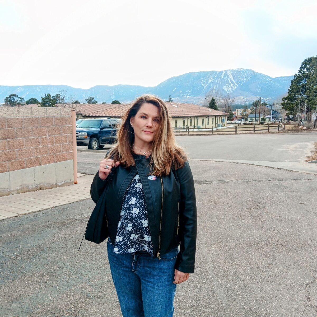 Allison Thompson after voting in the Republican primary in Monument, Colorado on March 5, 2024--Super Tuesday. (Nathan Worcester/The Epoch Times)