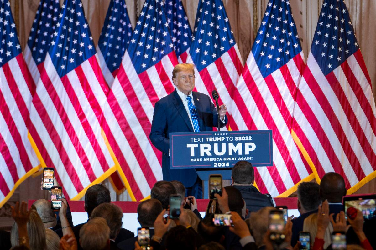Republican presidential candidate former President Donald J. Trump speaks on Super Tuesday at Mar-a-Lago Club in West Palm Beach, Fla., on March 5, 2024. (Madalina Vasiliu/The Epoch Times)