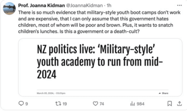 A post on X (formerly Twitter) by Professor Joanna Kidman, a director of the NZ Centre of Research Excellence for Preventing and Countering Violent Extremism.