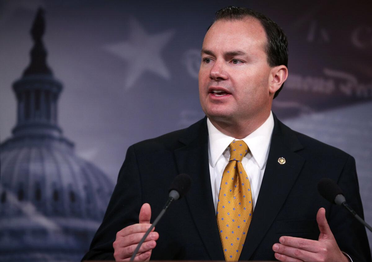 Sen. Mike Lee (R-Utah) speaks about the war in Afghanistan during a news conference on Capitol Hill in Washington on Feb. 6, 2014. (Mark Wilson/Getty Images)