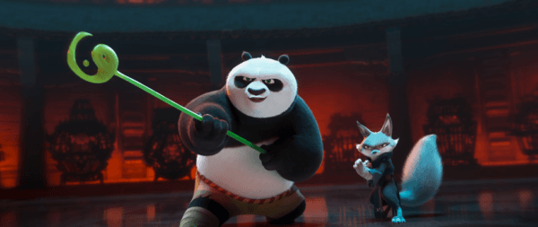 Po (voiced by Jack Black) and Zhen (voiced by Awkwafina), in "Kung Fu Panda 4." (DreamWorks Animation)