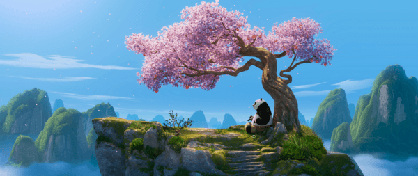 Po the panda kung fu master (voiced by Jack Black) meditates under a tree, in "Kung Fu Panda 4." (DreamWorks Animation)