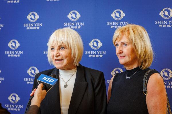 Anna Briestenská, M.D. (L) at a Shen Yun Performing Arts performance at the Prague Congress Center on March 3, 2024. (Kamil Rakyta/The Epoch Times)