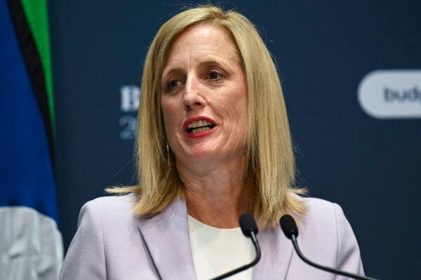 Australian Finance and Women Minister Katy Gallagher holds a press conference at Parliament House in Canberra, Australia, on May 9, 2023. (Martin Ollman/Getty Images)