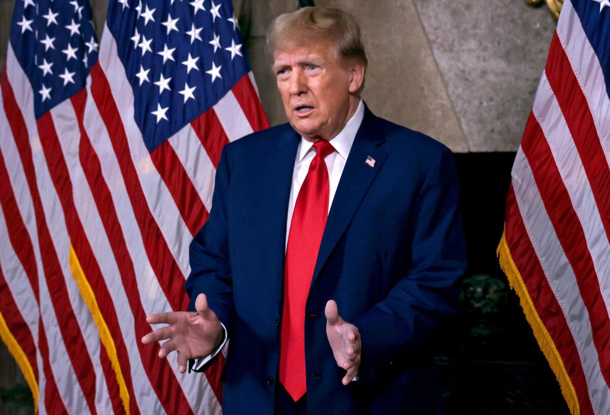 Republican presidential candidate, former President Donald Trump speaks in the library at Mar-a-Lago in Palm Beach, Fla., on March 4, 2024. (Alon Skuy/Getty Images)