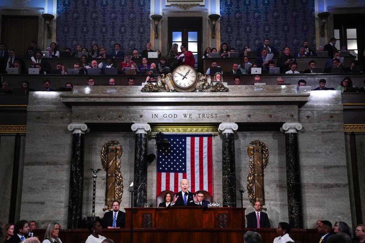 President Joe Biden delivers the annual State of the Union address before a joint session of Congress in the House chamber at the Capital building on March 7, 2024 in Washington, DC. (Shawn Thew-Pool/Getty Images)