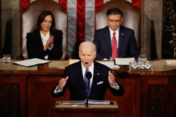 President Joe Biden delivers the State of the Union address during a joint meeting of Congress in the House chamber at the U.S. Capitol on March 7, 2024. (Chip Somodevilla/Getty Images)