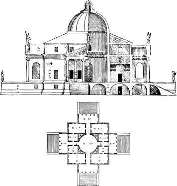 <span style="font-weight: 400;">In designing the villa, Palladio employed simple geometry often used during the Renaissance. In his plan drawing, a square forms the main space, symbolic of the physical realm and the human body, surrounding a circle for the central hall, which symbolizes the soul and the divine. (Public Domain)</span>