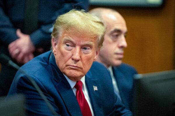 Republican presidential candidate and former President Donald Trump attends a pre-trial hearing at Manhattan Criminal Court in New York City, on Feb. 15, 2024. (Steven Hirsch/Pool via Getty Images)