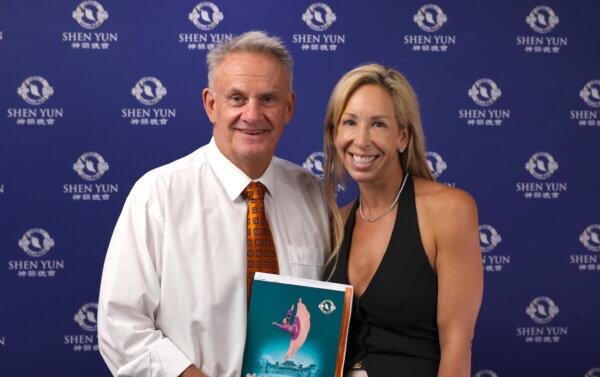 Mark Latham, MLC, and his partner, Nathalie Matthews, attend Shen Yun Performing Arts at Capitol Theatre in Sydney, Australia, on March 8, 2024. (NTD)