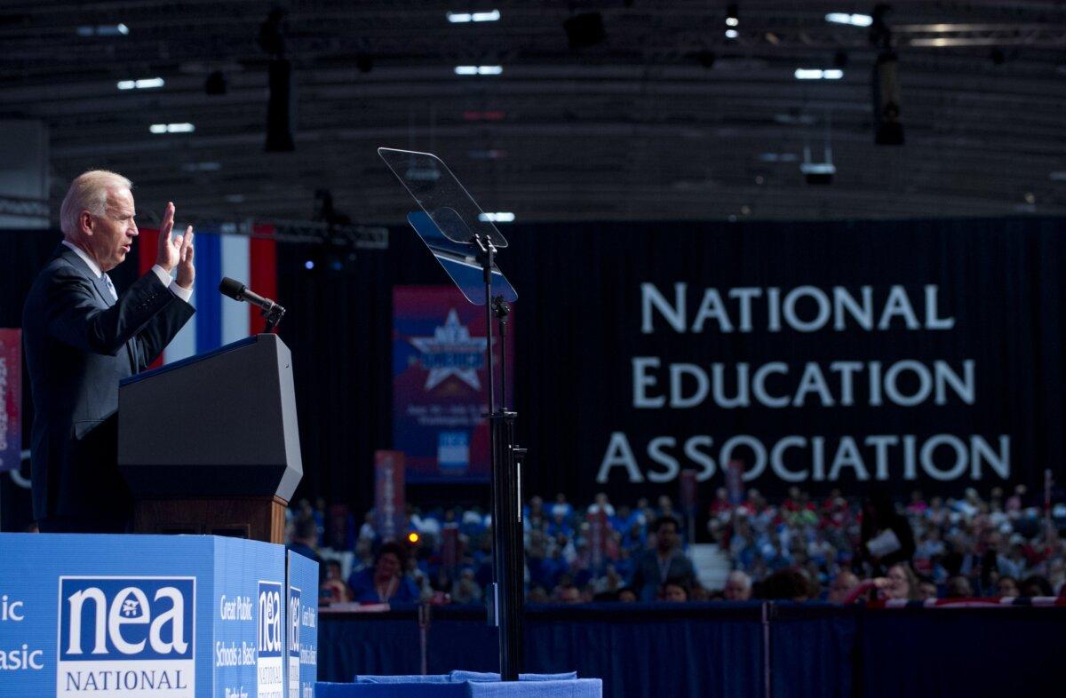 Then-Vice President Joe Biden speaks during the National Education Association's (NEA) 150th Annual Meeting and 91st Representative Assembly at the Washington Convention Center in Washington, on July 3, 2012. (Saul Loeb/AFP/Getty Images)