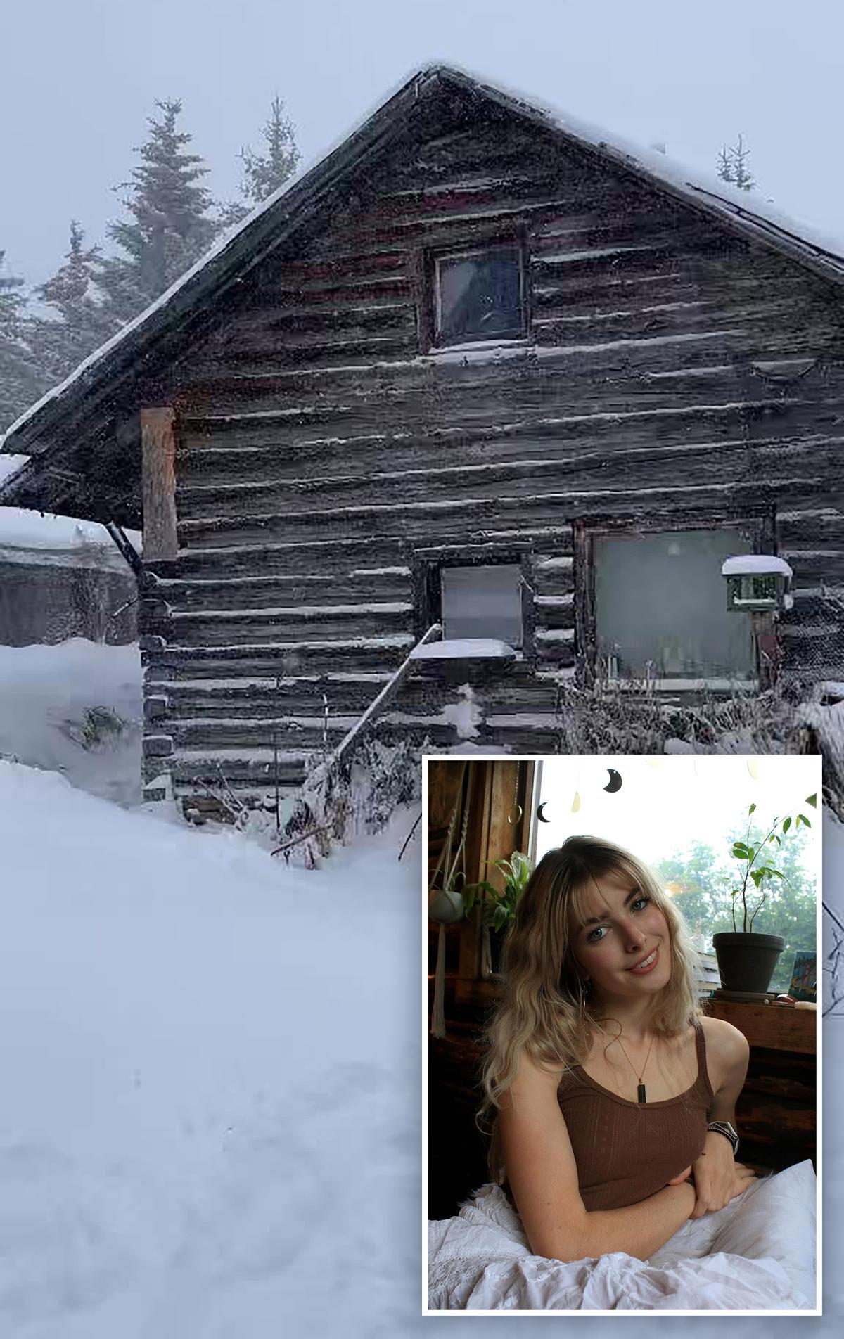 A remote cabin in Alaska that Karma Wilcox pays $275 a month to rent; (Inset) Karma Wilcox. (SWNS)
