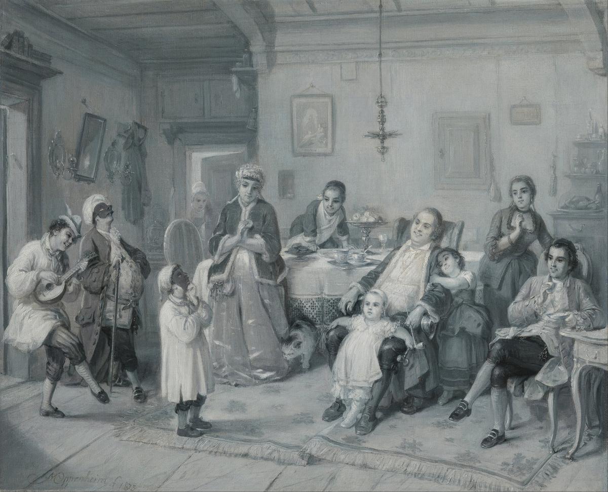 “Purim (Feast of Esther) (Das Purim-Fest),” 1873, by Moritz Daniel Oppenheim. Oil on canvas. The Jewish Museum, New York. (Public Domain)