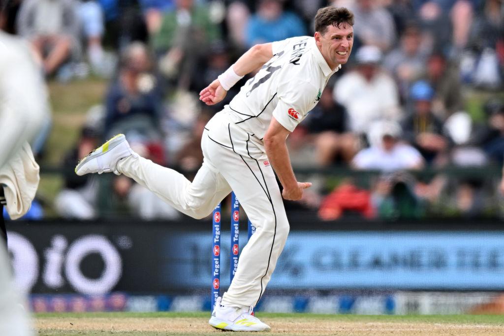 Matt Henry of New Zealand bowls during day four of the Second Test in the series between New Zealand and Australia at Hagley Oval in Christchurch, New Zealand on March 11, 2024. (Kai Schwoerer/Getty Images)