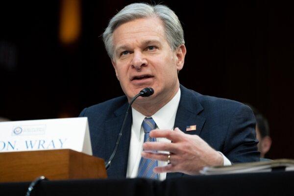 FBI Director Christopher Wray testifies during a Senate committee meeting on Capitol Hill in Washington on March 11, 2024. (Saul Loeb/AFP via Getty Images)