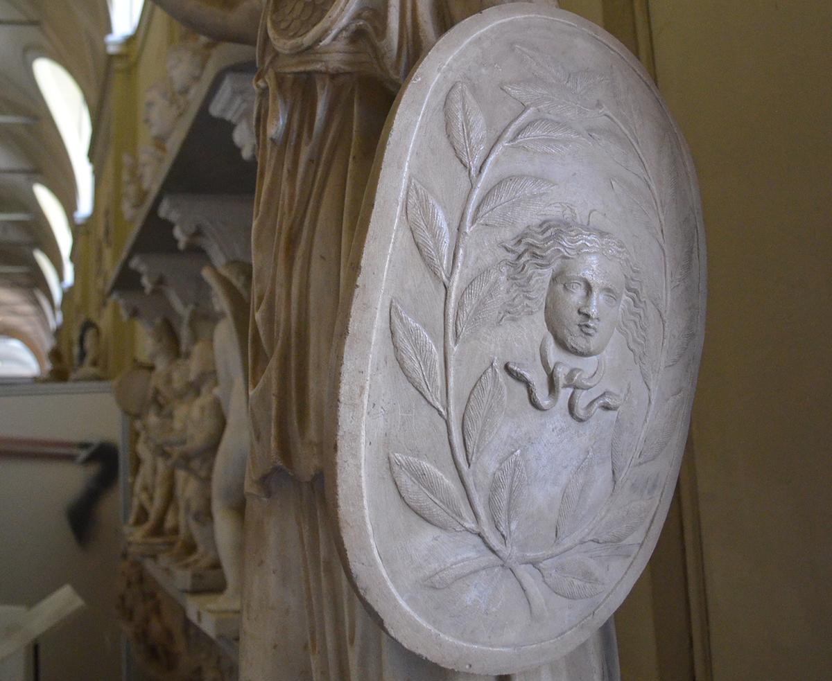 A detail of Athena's shield from a statue at the Vatican Museum in Rome. (Cropped image/<a href="https://commons.wikimedia.org/wiki/File:Vatican_Museums-4_(97).jpg" target="_blank" rel="nofollow noopener">Darafsh</a>/<a href="https://creativecommons.org/licenses/by-sa/3.0/deed.en" target="_blank" rel="nofollow noopener">CC BY-SA 3.0 DEED</a>)