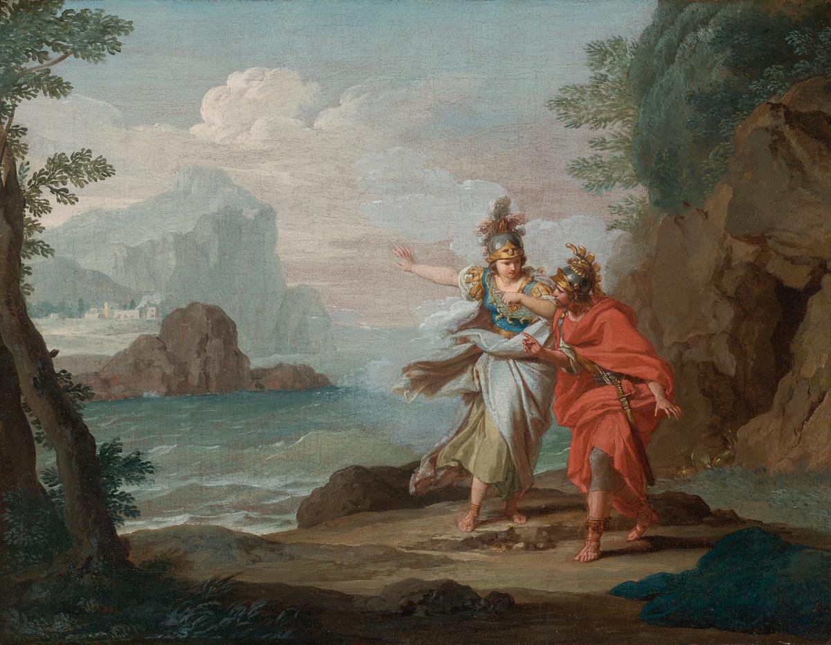 Athena appearing to Odysseus to reveal the island of Ithaca, 18th century, by Giuseppe Bottani. Oil on canvas. Private collection. (Public Domain)