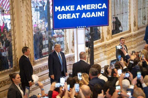 Republican presidential candidate former President Donald Trump arrives to speak on Super Tuesday at Mar-a-Lago Club in Palm Beach, Fla., on March 5, 2024.(Madalina Vasiliu/The Epoch Times)