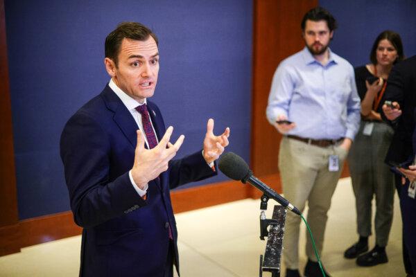 Rep. Mike Gallagher (R-Wis.) speaks to the press after a members-only classified briefing on TikTok at the Capitol Visitor Center, on March 12, 2024. (Alex Wong/Getty Images)