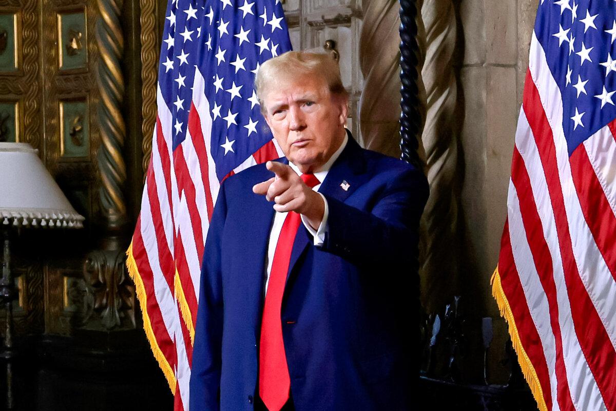 Republican presidential candidate former President Donald Trump speaks in a library at Mar-a-Lago in Palm Beach, Fla., on March 4, 2024. (Alon Skuy/Getty Images)