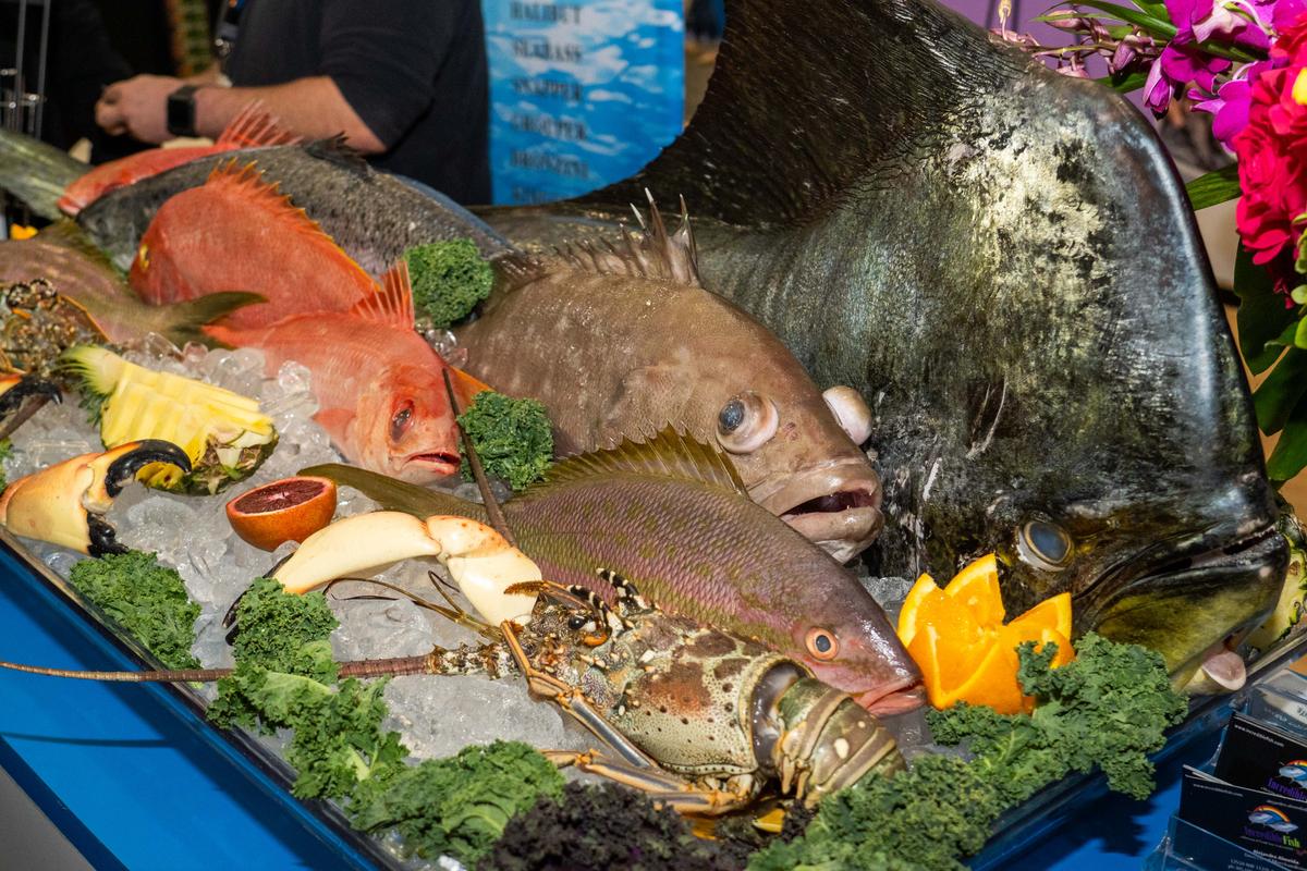 Fresh seafood in the North America Seafood Expo in Boston on March 11, 2024. (Pearl Chang/The Epoch Times)
