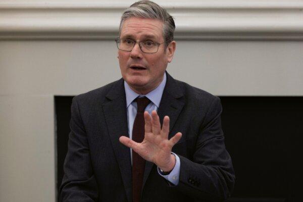 Labour leader Sir Keir Starmer speaks at the Ukrainian welcome reception at their offices in London on Feb. 19, 2024. (Dan Kitwood/Getty Images)