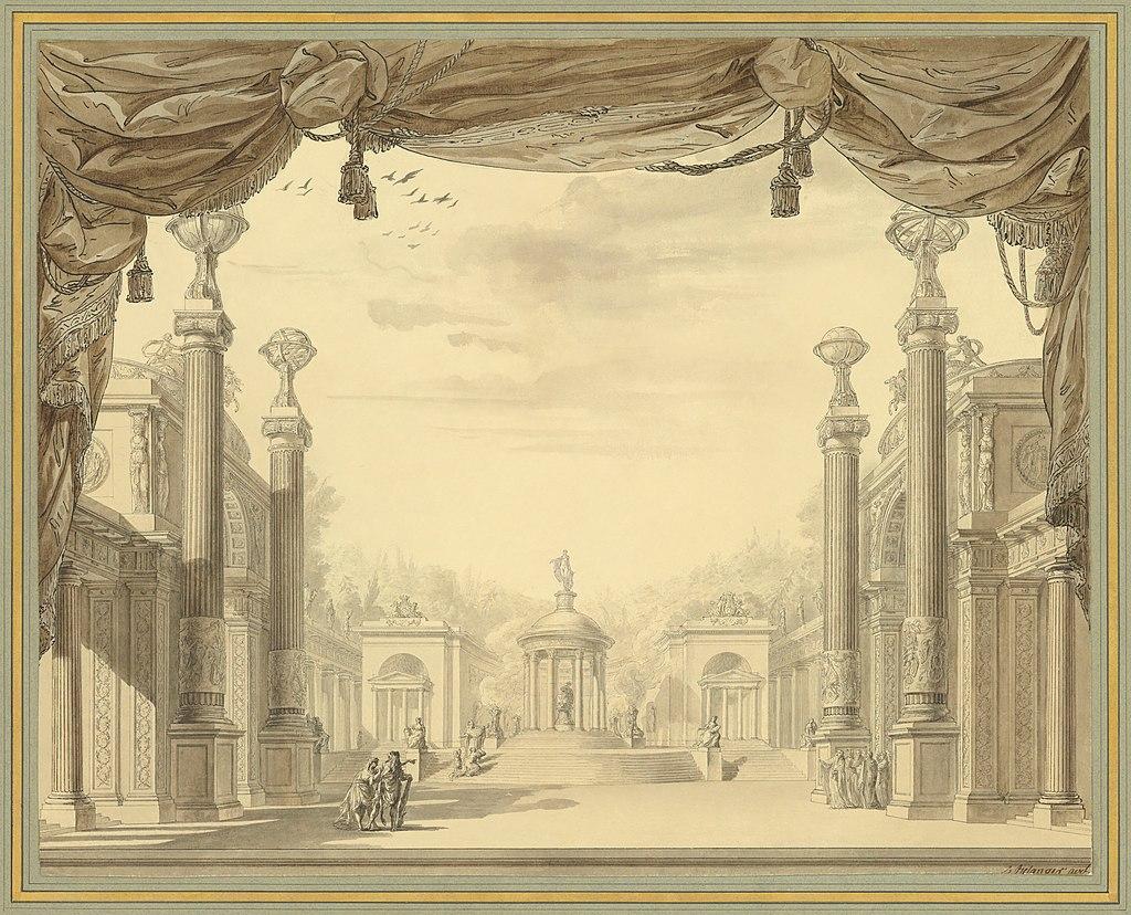 Set design for the première of the revised, French-language version of "Alceste." (Public Domain)