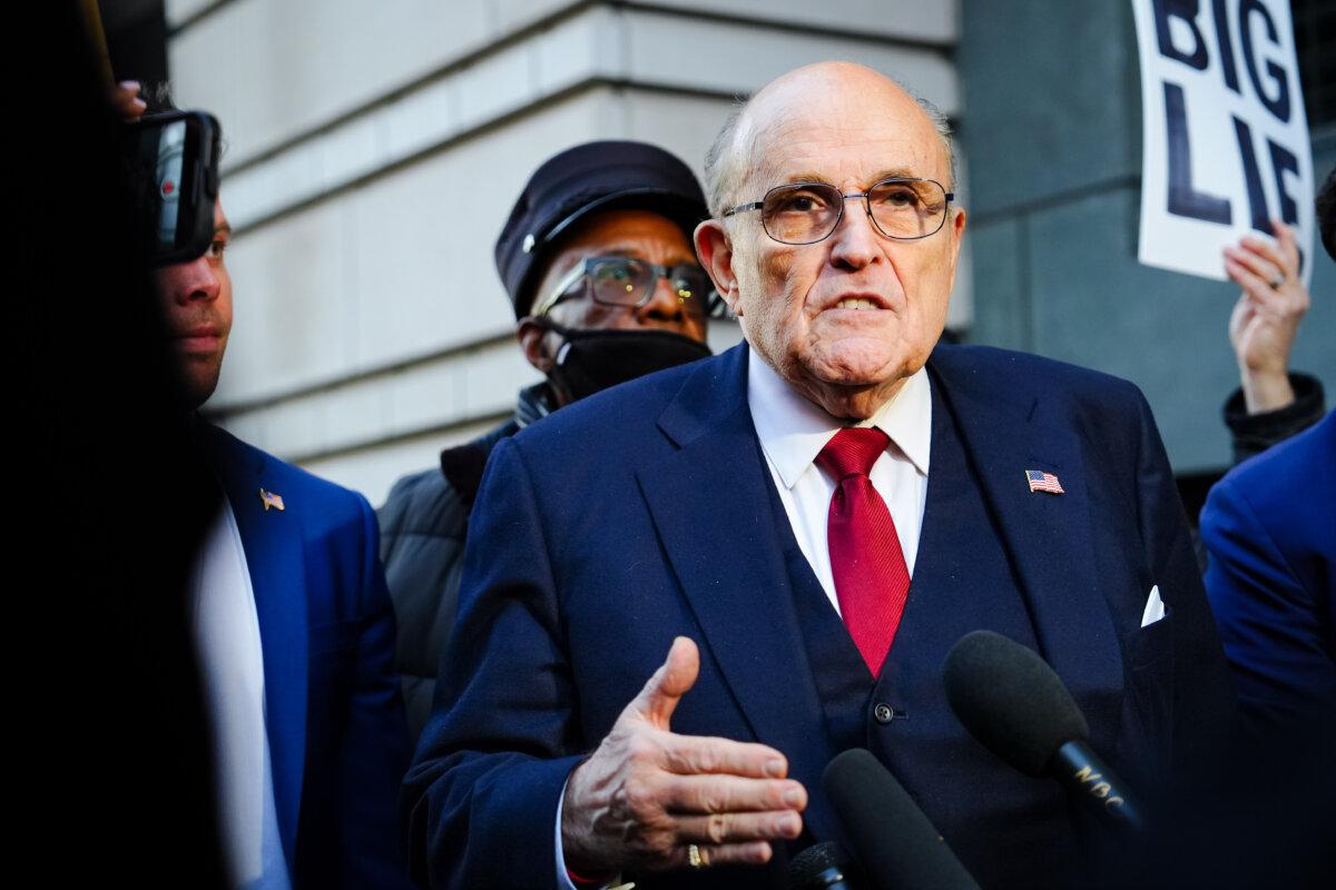 Rudy Giuliani, a former lawyer of former president Donald J. Trump, leaves the E. Barrett Prettyman U.S. District Courthouse after jury deliberation in Washington on Dec. 15, 2023. (Madalina Vasiliu/The Epoch Times)