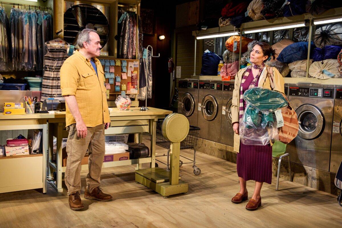 Owen (David Zayas) and Fran (Cecily Strong) meet in a laundromat, in "Brooklyn Laundry." (© Jeremy Daniel, 2024)