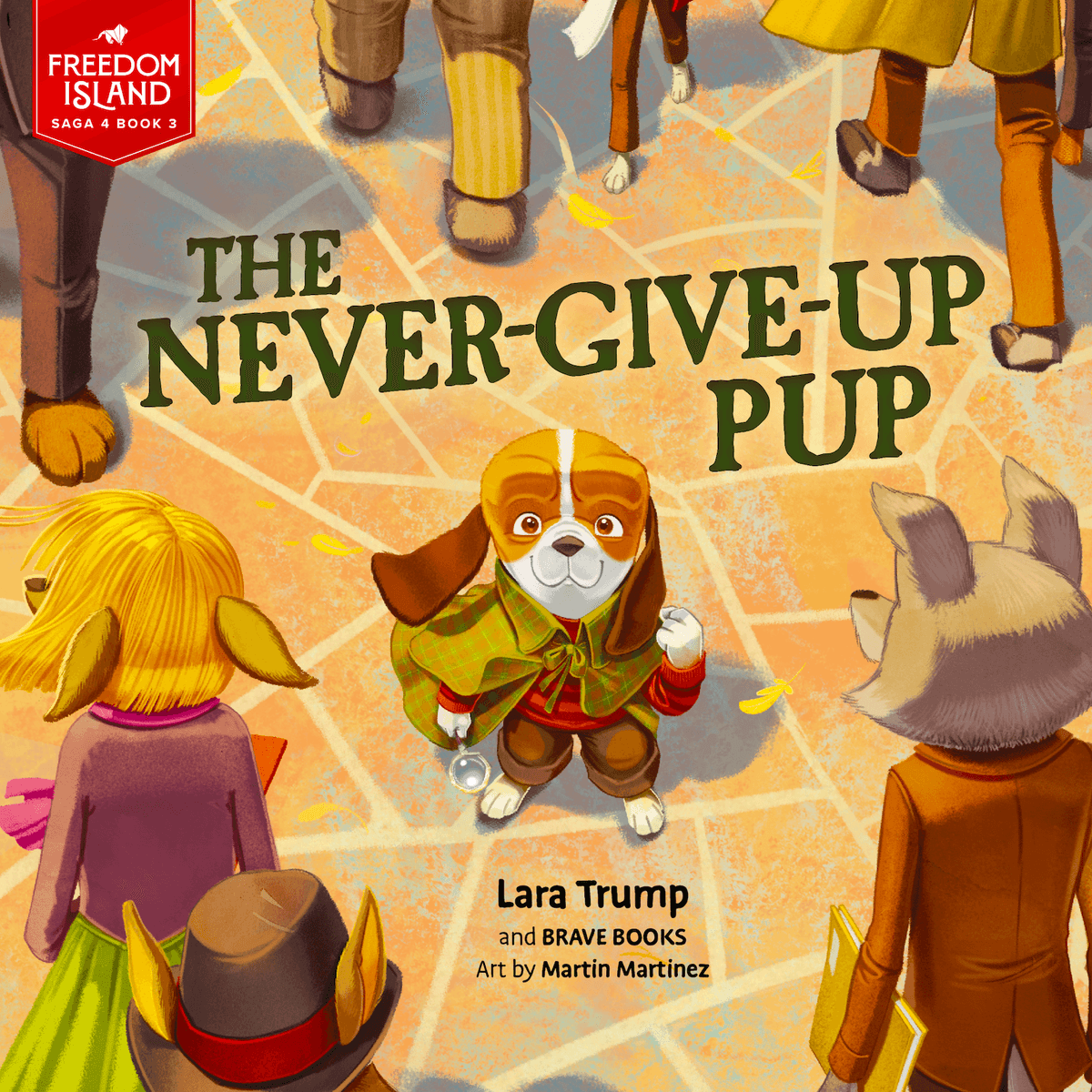 The cover of Lara Trump's new children's book, "The Never-Give-Up Pup." (Courtesy of Brave Books via Amplifi Agency)