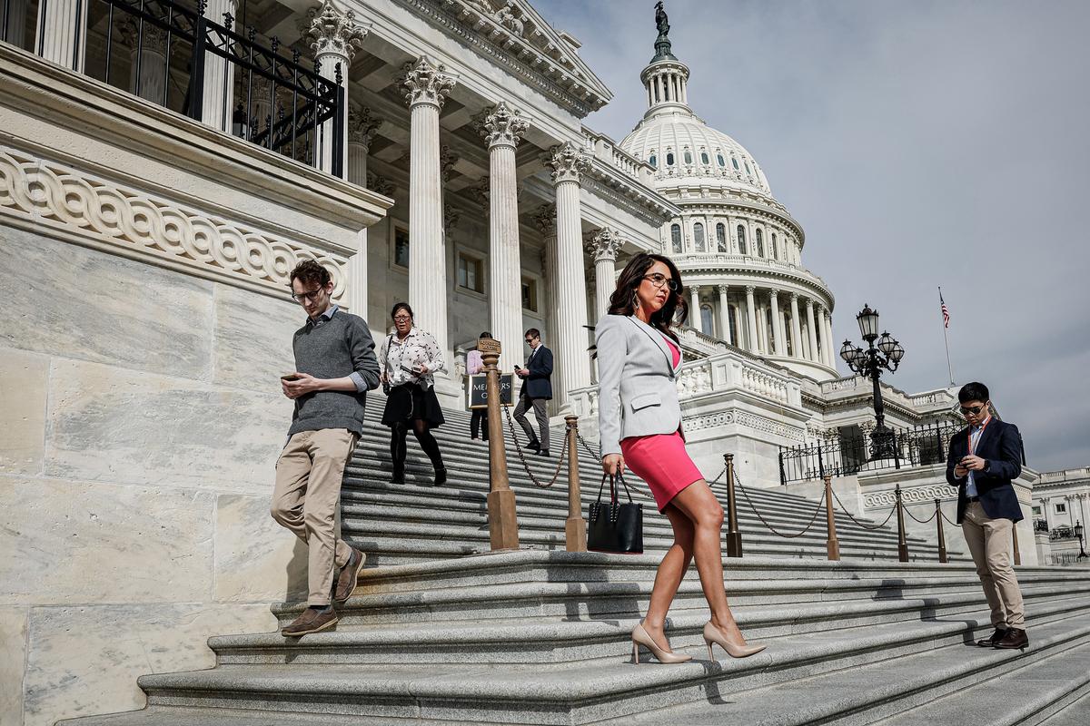 Rep. Lauren Boebert (R-Colo.) departs from the U.S. Capitol during a vote on legislation related to TikTok on March 13, 2024. The House voted to ban TikTok in the United States due to concerns over personal privacy and national security unless the Chinese-owned parent company ByteDance sells the popular video app within the next six months. (Anna Moneymaker/Getty Images)