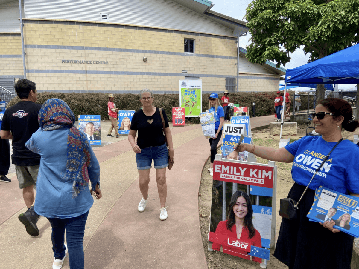 A voting booth for the Brisbane City Council election in Calamvale in the south of Brisbane, Australia, on March 16, 2024. (Daniel Teng/The Epoch Times)