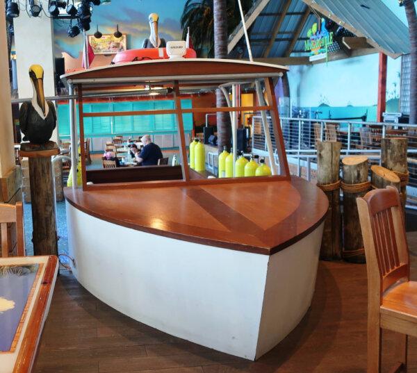 It's possible to eat your dinner in a boat at the Margaritaville Resort in Hollywood, Florida, which recalls the entertainer Jimmy Buffett. (Photo courtesy of Victor Block)