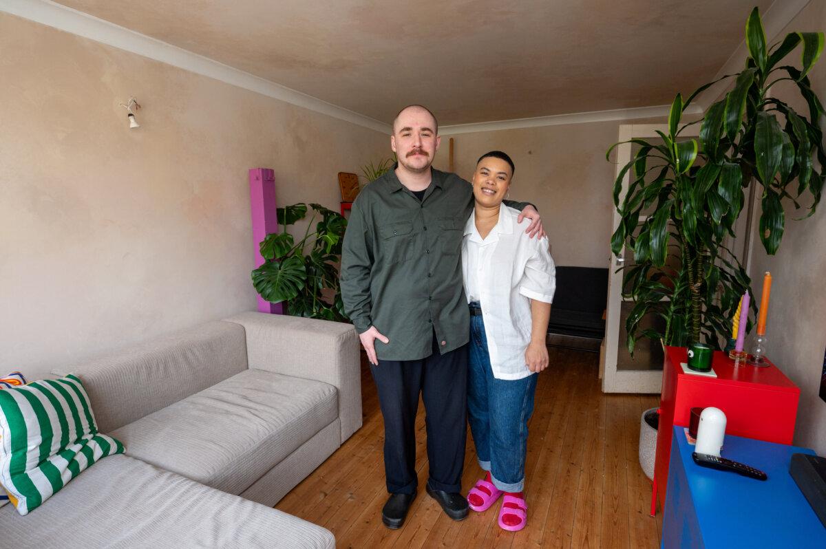 Rochelle Taylor-Butcher with partner, Angus Ord, in their flat, which has been partially revamped.