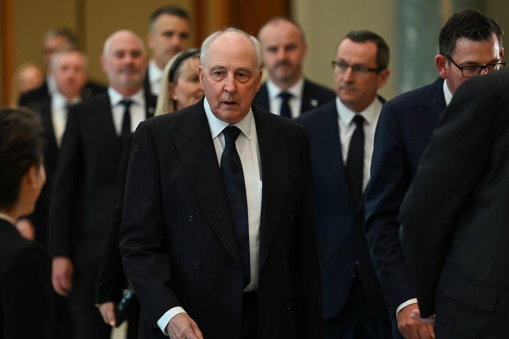 Former Labor Prime Minister Paul Keating arrives at the National Memorial Service for Queen Elizabeth II at Parliament House in Canberra, Australia, on Sept. 22, 2022. (Martin Ollman/Getty Images)