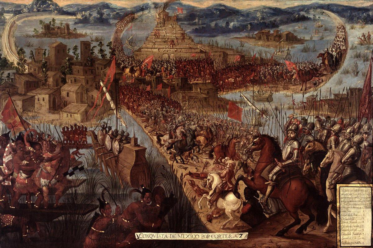 "Conquest of Mexico by Cortés" by an unknown 17th-century painter. Oil on canvas. (Public Domain)