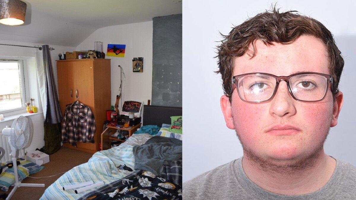 Undated images of Jacob Graham (R) and the bedroom where he recorded video messages of his home in Liverpool, England. (Greater Manchester Police)