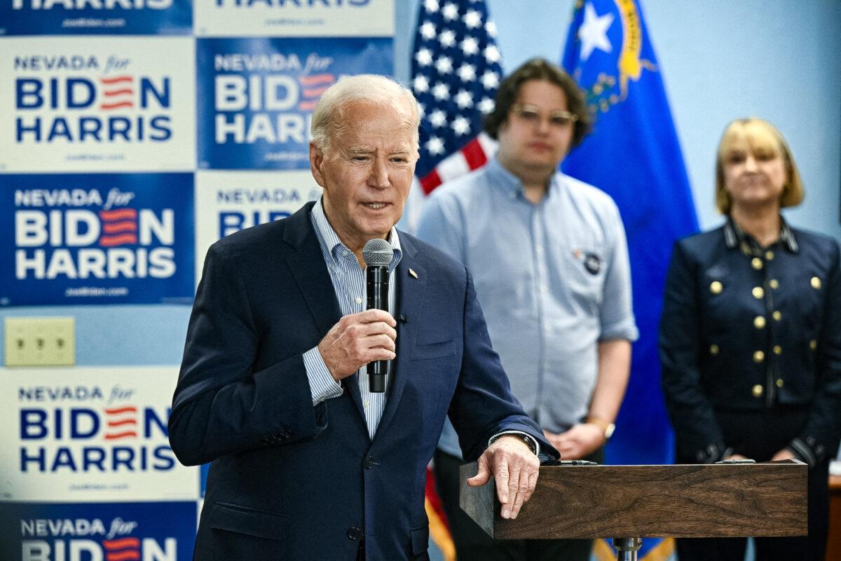 President Joe Biden speaks during a campaign event at the Washoe Democratic Party Office in Reno, Nev., on March 19, 2024. (Brendan Smialowski / AFP)