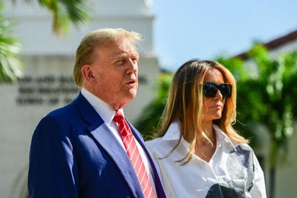 Former President and Republican presidential candidate Donald Trump and former First Lady Melania Trump after voting in Florida's primary election at a polling station at the Morton and Barbara Mandel Recreation Center in Palm Beach, Fla., on March 19, 2024. (Giorgio Viera /AFP via Getty Images)