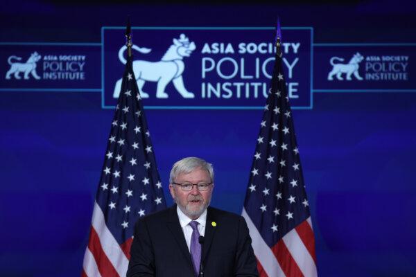 Former Australian Prime Minister Kevin Rudd speaks during an event at Jack Morton Auditorium of George Washington University in Washington, DC, on May 26, 2022. (Alex Wong/Getty Images)