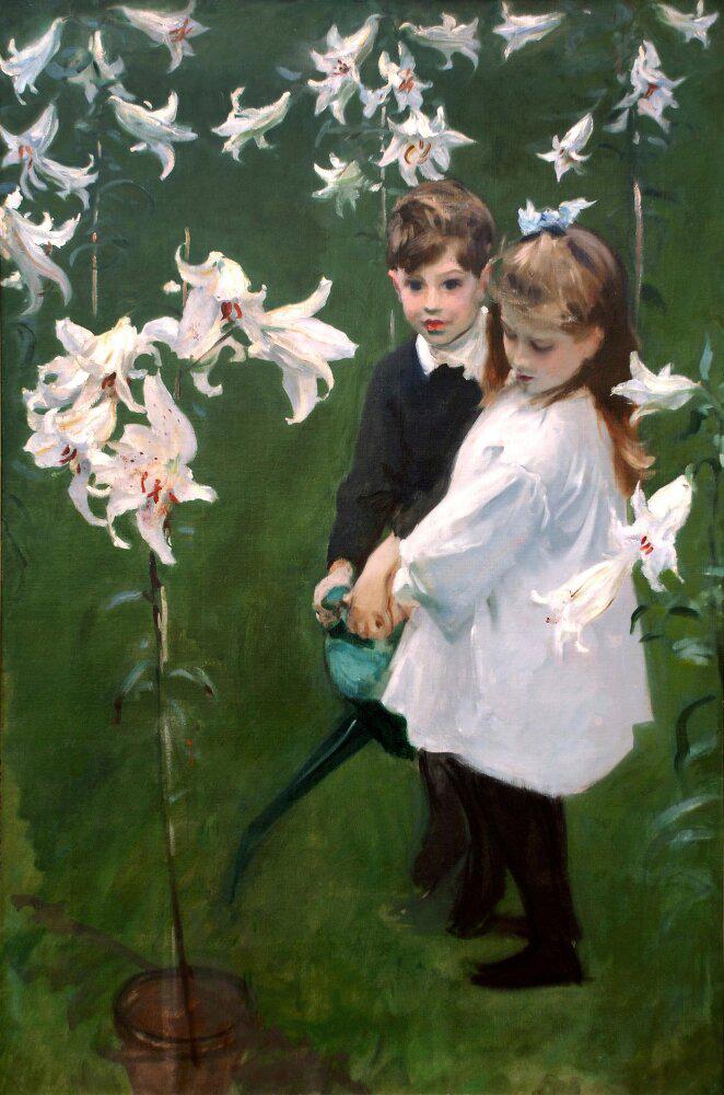 "Garden Study of the Vickers Children," 1884, by John Singer Sargent. Oil on canvas; 54 1/2 inches by 36 inches. Flint Institute of Arts, Michigan. (Public Domain)