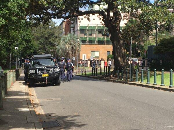 Police are seen in front of NSW Parliament House in Sydney, Australia, on March 21, 2024. (Cindy Li/The Epoch Times)