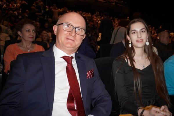 Dariusz Paczkowski and his wife at the Shen Yun Performing Arts performance at CKK Jordanki Concert Hall in Torun, Poland, on March 12, 2024. (Mary Mann/The Epoch Times)