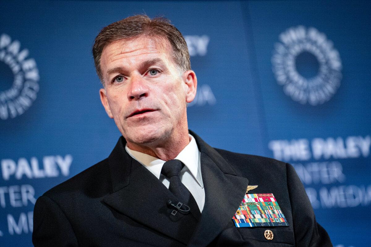 Admiral John C. Aquilino discusses U.S.-China strategic competition at the Paley Center for Media in New York City on May 23, 2023. (Samira Bouaou/The Epoch Times)