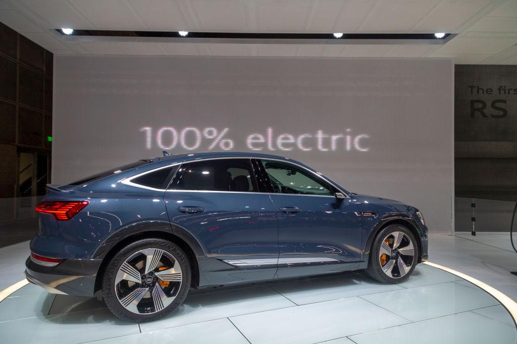 The Audi E-Tron Sportback electric car is shown at AutoMobility LA on Nov. 21, 2019 in Los Angeles, California. (David McNew/Getty Images)
