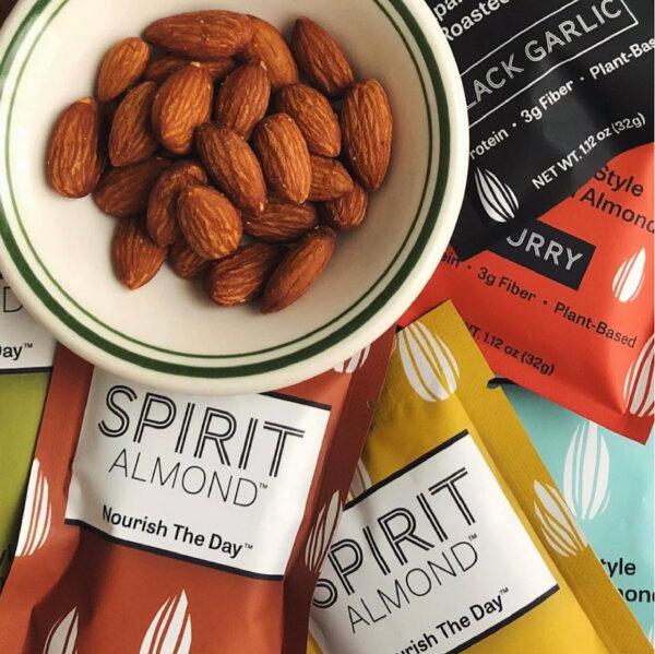 Flavored Spirit Almonds are a step up from airline peanuts for hungry passengers. (Photo courtesy of Spirit Almonds)