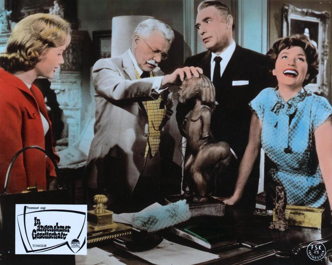 (L–R) Jessica Anne Poole (Debbie Reynolds), Mackenzie Savage (Charles Ruggles), Jim Dougherty (Gary Merrill), and Kate Dougherty (Lilli Palmer), in “The Pleasure of His Company.” (Paramount Pictures)