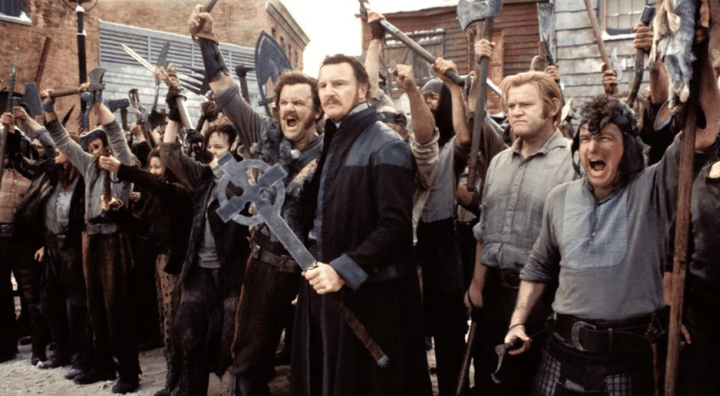 "Priest" Vallon (Liam Neeson, C) leads a gang, in "Gangs of New York." (Miramax Films)